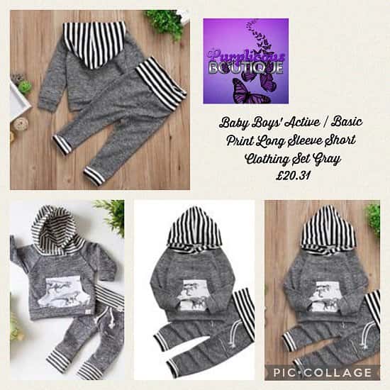 Baby Boys' Active / Basic Print Long Sleeve Short Clothing Set Gray 💥£20.31