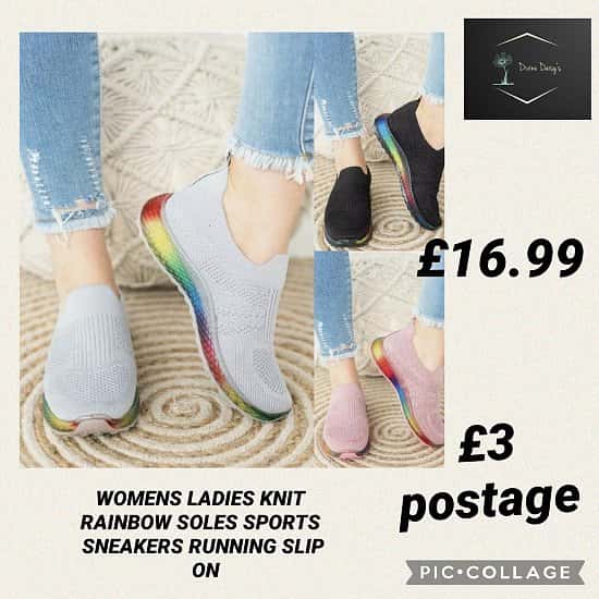 WOMENS LADIES KNIT RAINBOW SOLES SPORTS SNEAKERS RUNNING SLIP ON £16.99 + £3 postage