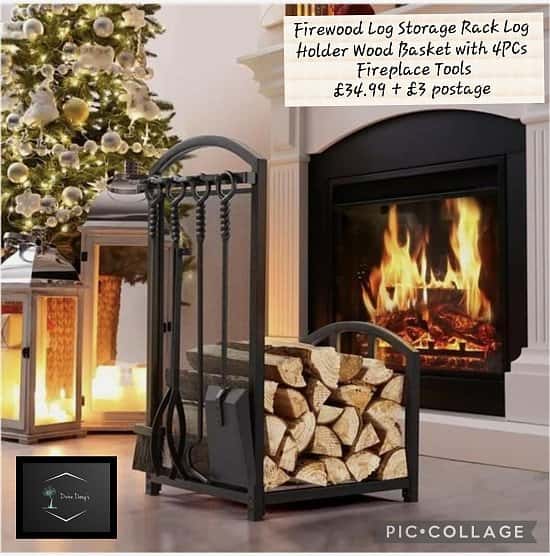 🔥Firewood Log Storage Rack Log Holder Wood Basket with 4PCs Fireplace Tools £34.99 + £3 postage