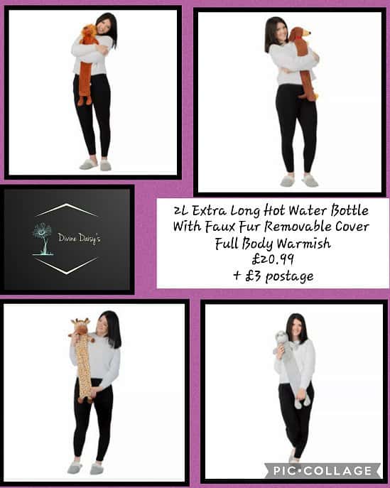 2L Extra Long Hot Water Bottle With Faux Fur Removable Cover Full Body Warmish £20.99 + £3 delivery
