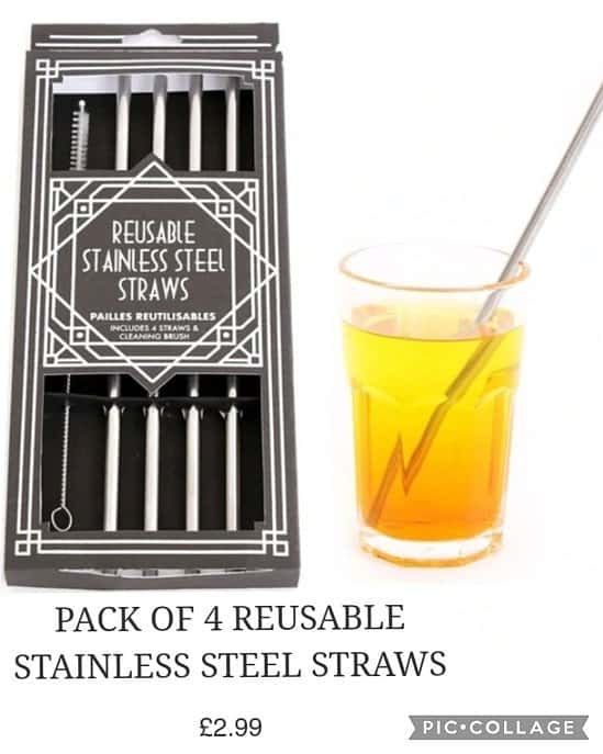 PACK OF 4 REUSABLE STAINLESS STEEL STRAWS £2.99