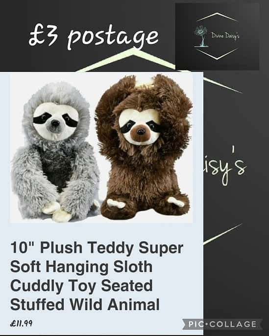 10" Plush Teddy Super Soft Hanging Sloth Cuddly Toy Seated Stuffed Wild Animal 💥£11.99