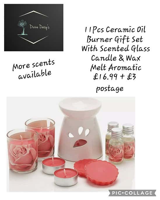 11Pcs Ceramic Oil Burner Gift Set With Scented Glass Candle & Wax Melt Aromatic £16.99 + £3 postage