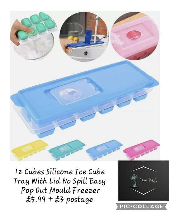 12 Cubes Silicone Ice Cube Tray With Lid No Spill Easy Pop Out Mould Freezer 💥£5.99 +🚛 £3 postage.
