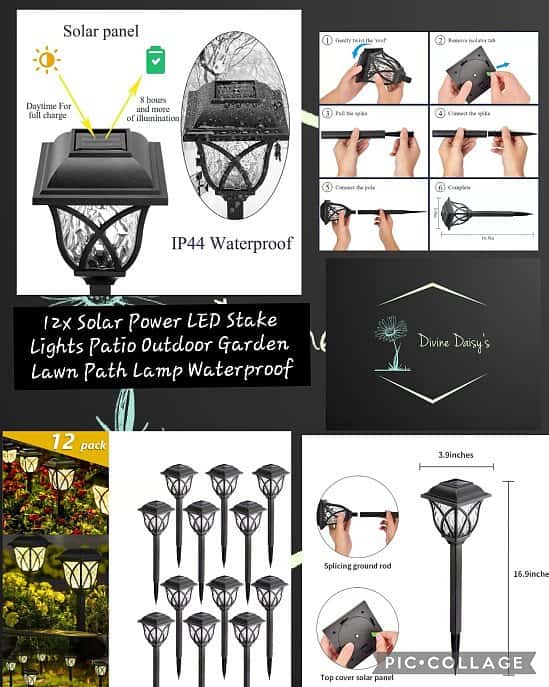 12x Solar Power LED Stake Lights Patio Outdoor Garden Lawn Path Lamp Waterproof