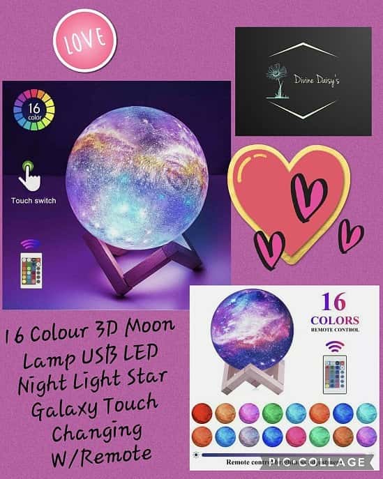 16 Colour 3D Moon Lamp USB LED Night Light Star Galaxy Touch Changing W/Remote