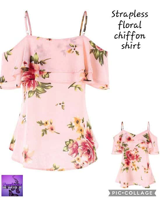 Strapless floral chiffon shirt