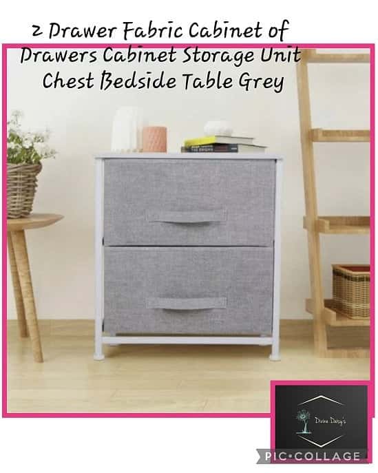 2 Drawer Fabric Cabinet of Drawers Cabinet Storage Unit Chest Bedside Table Grey
