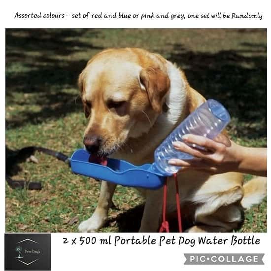 2 x 500 ml Portable Pet Dog Water Bottle Dog Bowl Drinking Outdoor Dispenser