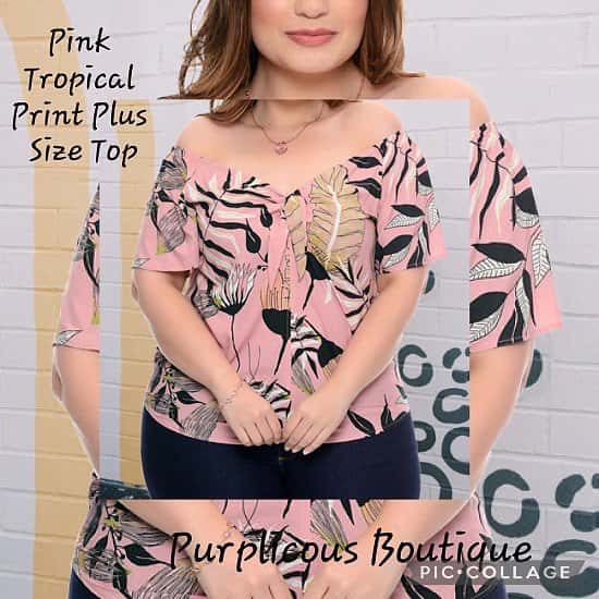 Pink Tropical Print Plus Size Top