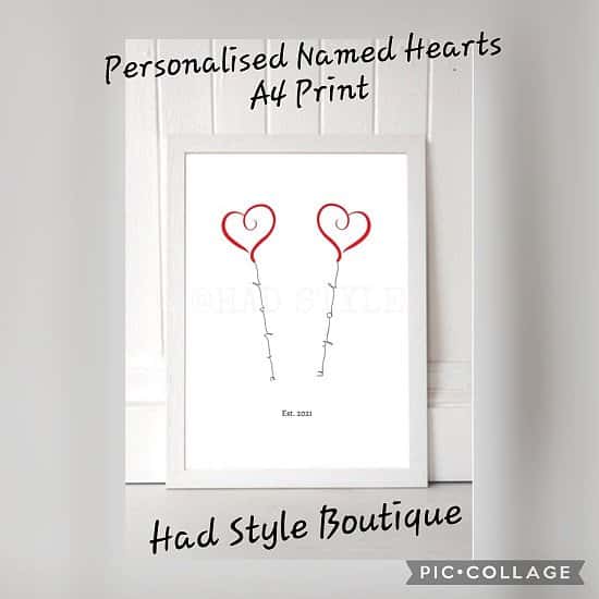 Personalised Named Hearts A4 Print