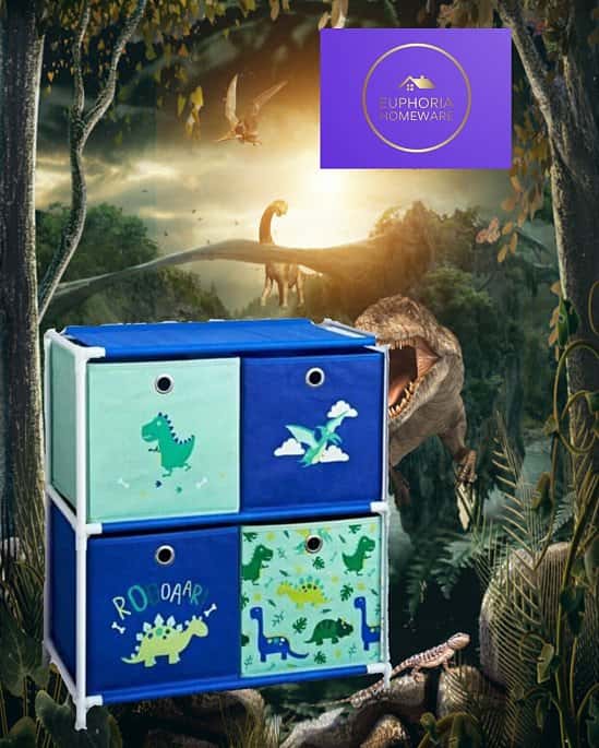 DINOSAUR 4 DRAWER CHEST TOYS PERFECT PLASTIC STORAGE FOR KIDS BEDROOM ORGANISER Was £29.50 Now £26.5