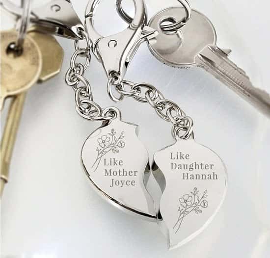 Personalised Floral Mother Daughter Two Heart Keyring