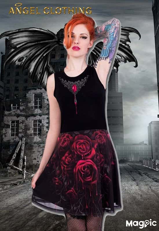 SPIRAL BLOOD ROSE MIDI SKATER DRESS (L) Now £23.99 Was £31.99  1 AVAILABLE
