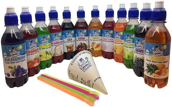 Snowy Cones Syrups 12 X 250ML with Free cups and straws save 10%