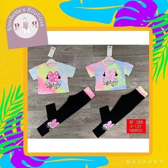 Girls Two Piece Tie & Dye Polka Dot Bow Short Sleeve Loungewear Set