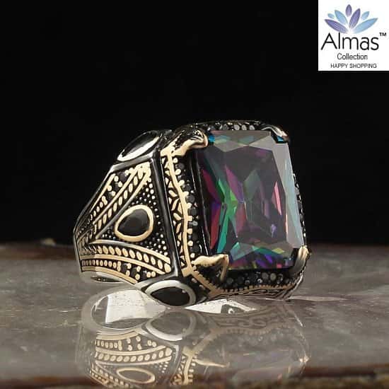 Alexandrite Stone 925 Sterling Silver Ring for Men Almas