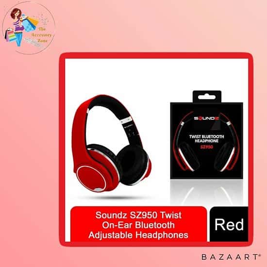 Soundz Twist On-Ear Bluetooth Adjustable Headphones, Red £27.99