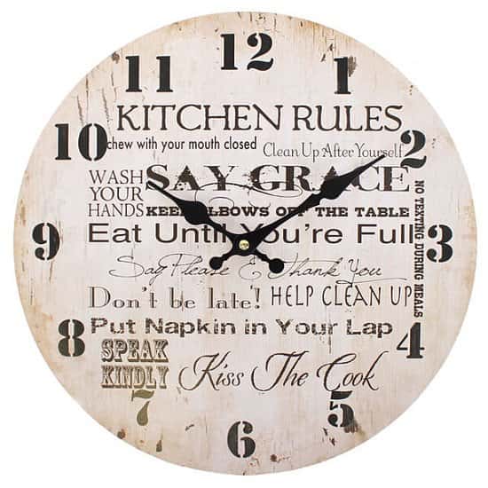 £15.99 - Free UK Delivery - Distressed Look Kitchen Rules Wall Clock