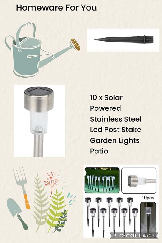 10 x Solar Powered Stainless Steel Led Post Stake Garden Lights Patio