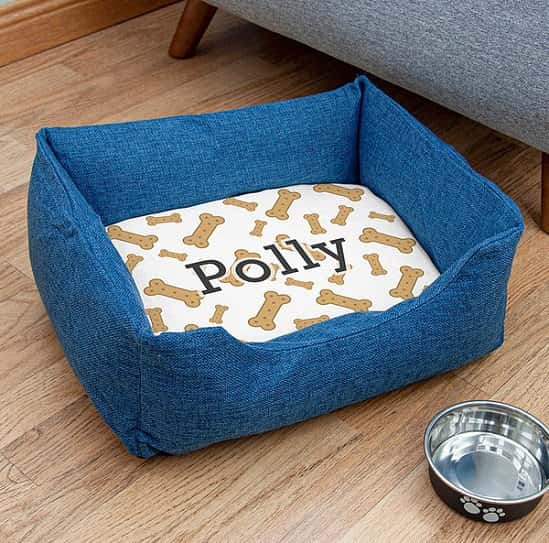 From £42.99 - Free UK Delivery - Personalised Blue Comfort Dog Bed with Dog Biscuit Design
