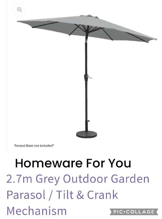 2.7m Grey Outdoor Garden Parasol / Tilt & Crank Mechanism