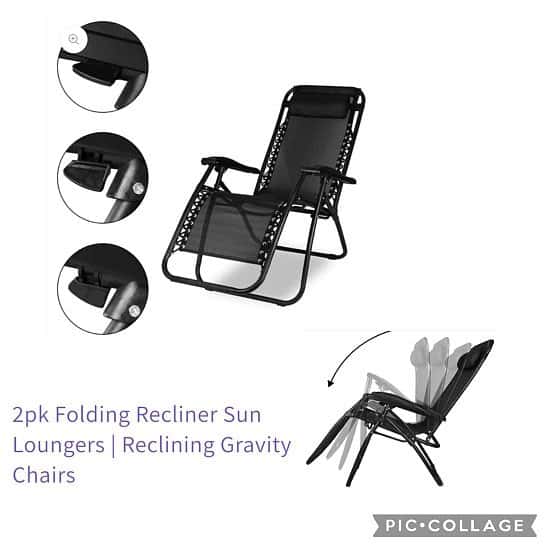 2pk Folding Recliner Sun Loungers | Reclining Gravity Chairs