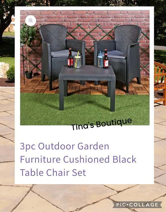 3pc Outdoor Garden Furniture Cushioned Black Table Chair Set