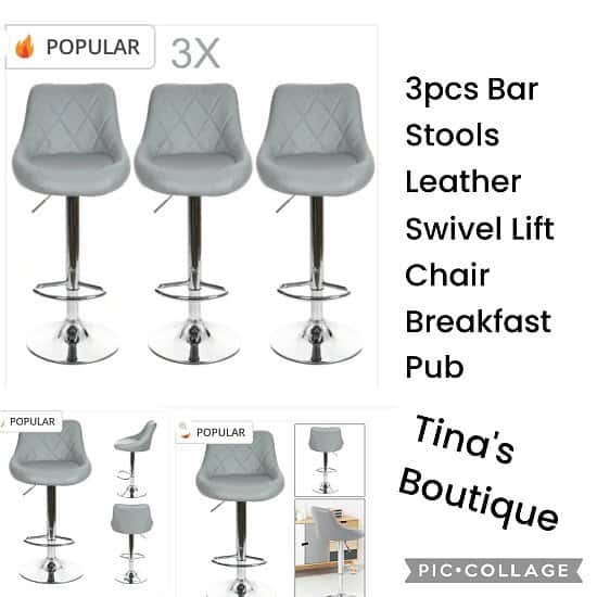 3pcs Bar Stools Leather Swivel Lift Chair Breakfast Pub