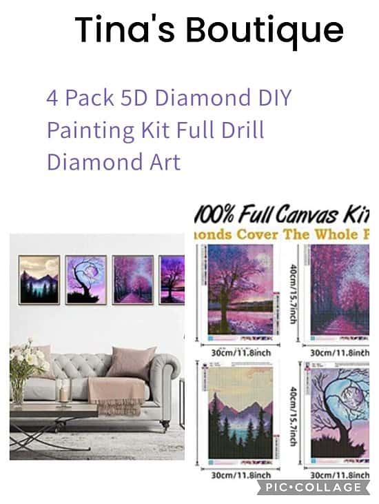 4 Pack 5D Diamond DIY Painting Kit Full Drill Diamond Art
