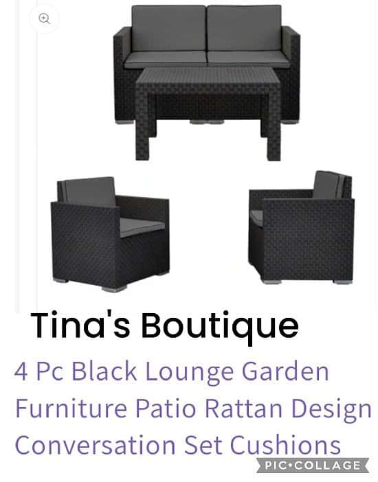 4 Pc Black Lounge Garden Furniture Patio Rattan Design Conversation Set Cushions