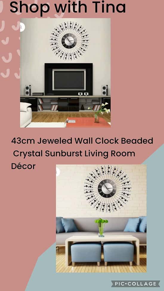 43cm Jeweled Wall Clock Beaded Crystal Sunburst Living Room Décor