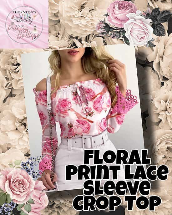 Floral Print Lace Sleeve Crop Top £15.99