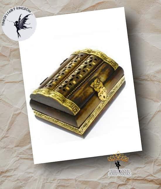 Polished Carved Brass Inlay Wooden Jewellery Box With Velvet Lining £13.49