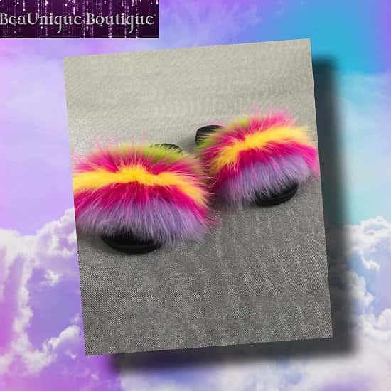 Purple Colorblock Fluffy Soft Fox Fur Slippers £24.99