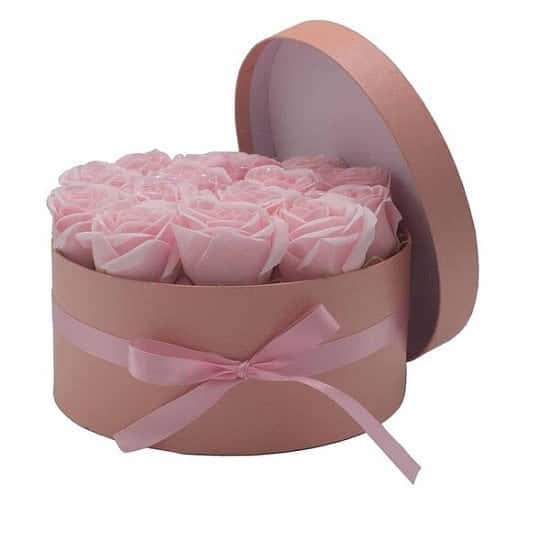 14 Pink Roses Round Soap Flower Gift Bouquet In Box