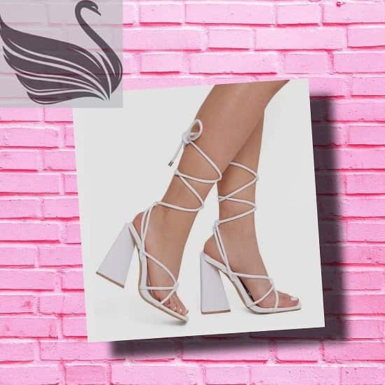 White PU Pyramid Block Heel With Lace Up & Front Mule £24.99