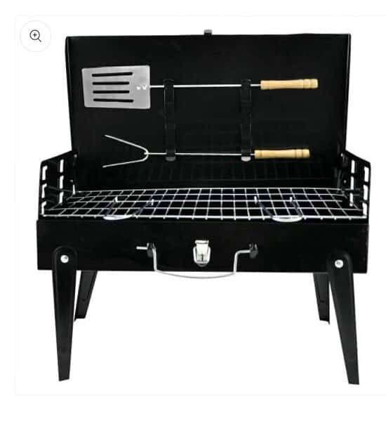 Charcoal BBQ Grill Portable Barbecue and Utensils Outdoor Garden Picnic Camping