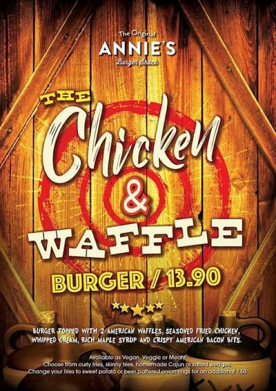 Annies brand new special available right now! We are proud to present;  The Chicken & Waffle Burger