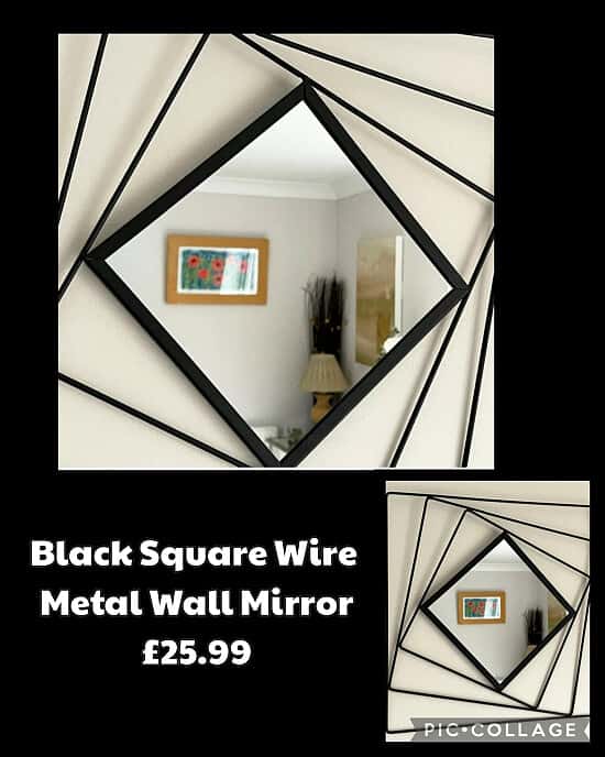 Black Square Wire Metal Wall Mirror £25.99