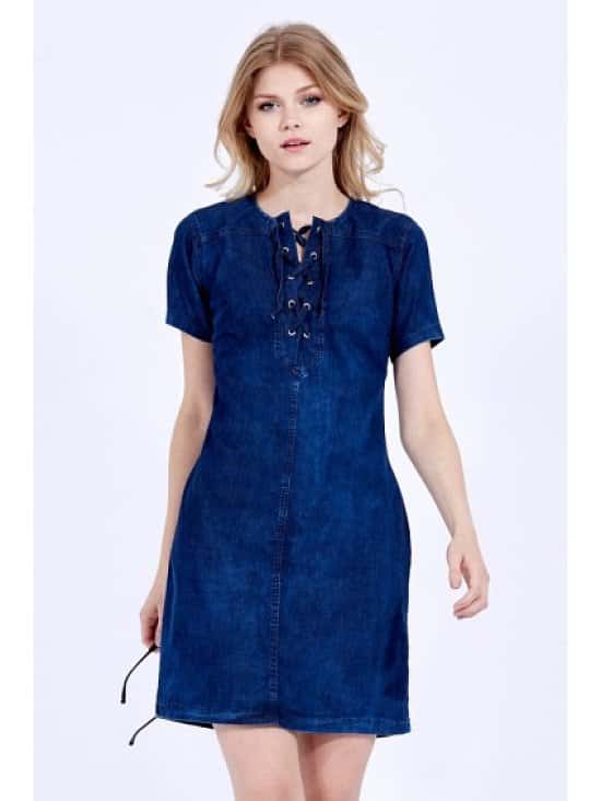 LACE UP DENIM TUNIC DRESS available for just £12.99