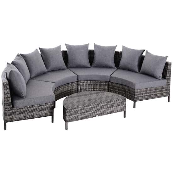 Rattan Garden Furniture 4 Seaters Half-round Patio Outdoor Sofa & Table Set