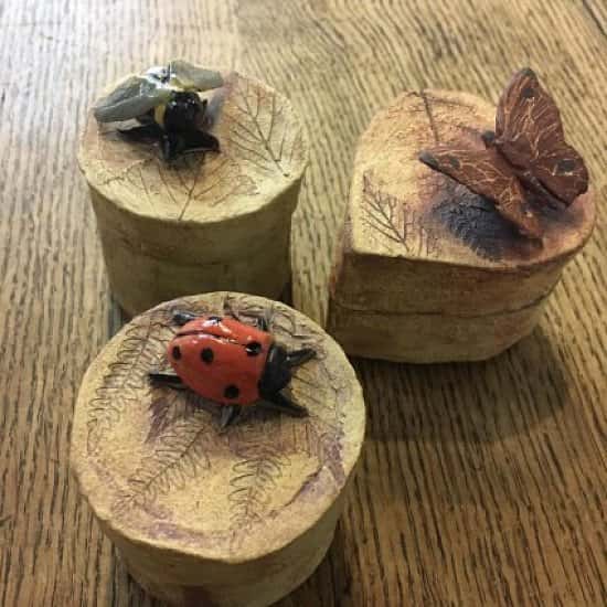 Brand new small stoneware boxes with either a Bee, Ladybird or Butterfly on it.