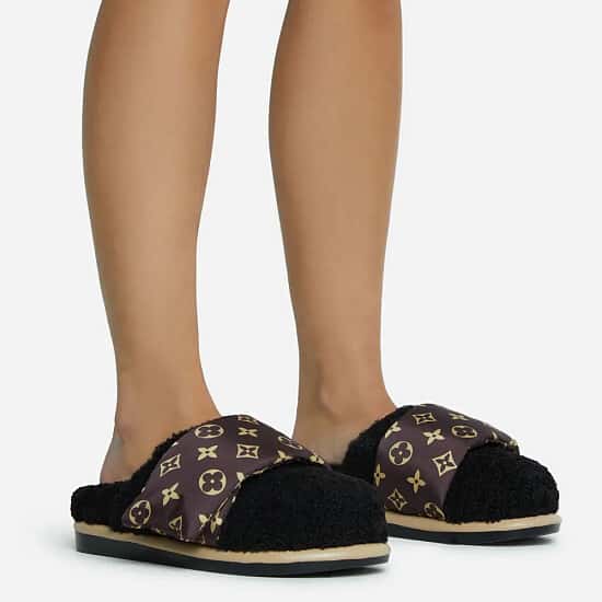 Cozy up and save on the Pillow-Talk Printed Velcro Strap Closed Toe Slip-On Flat Mule
