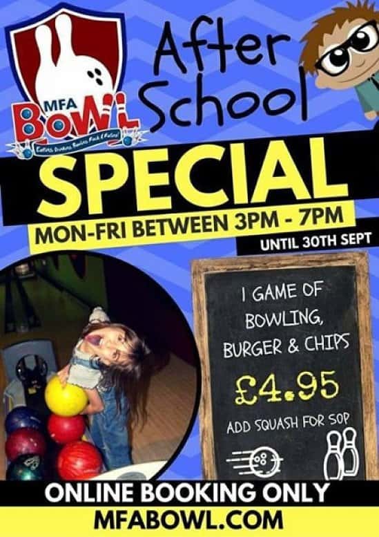 After School Bowling Special - Bowling, Burger chips just £4.95