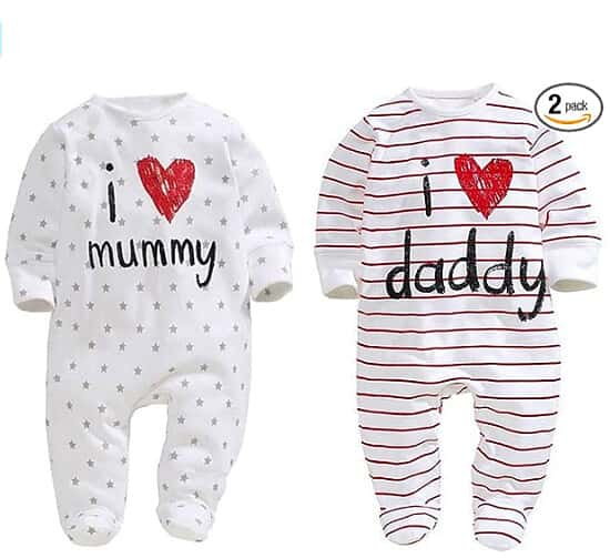 Unisex-Baby Clothes Newborn Footie I Love Mummy I Love Daddy Bodysuit 2 Pack (3 Month)