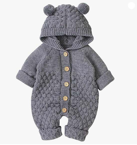 Baby Hooded Knitted Rompers Newborn Girls Boys Onesies Warm Sweater