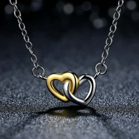 Destiny Jewelry - Silver Entwined Gold Hearts Necklace ONLY £14.99 with FREE delivery.