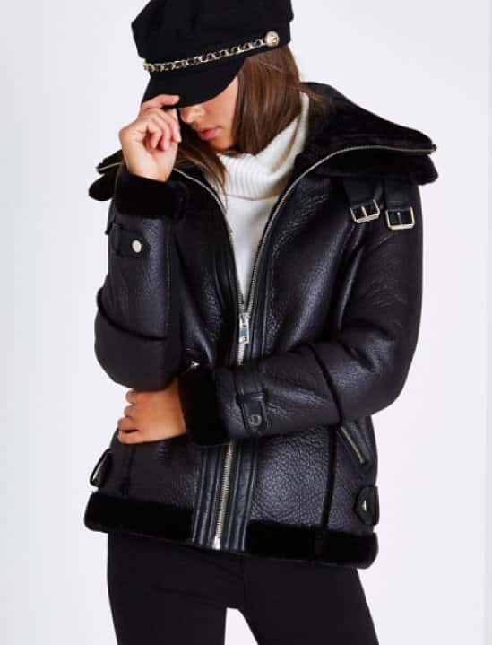 Limited Edition Black faux leather aviator jacket - £90.00!
