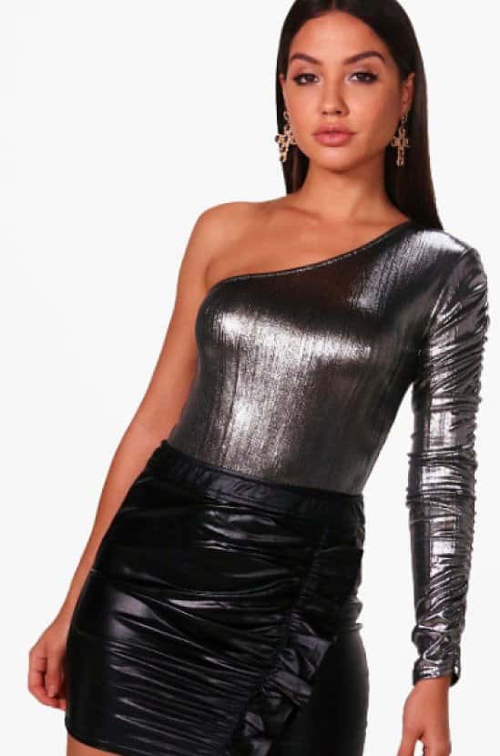 Get Christmas Party ready with this Premium Metallic One Shoulder Bodysuit - JUST £7.00!